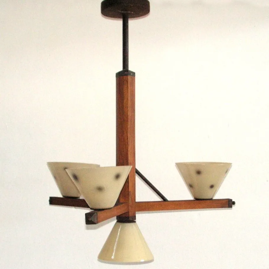 New Pamono Art Deco Lamp with 4 Glass Shades, 1930s