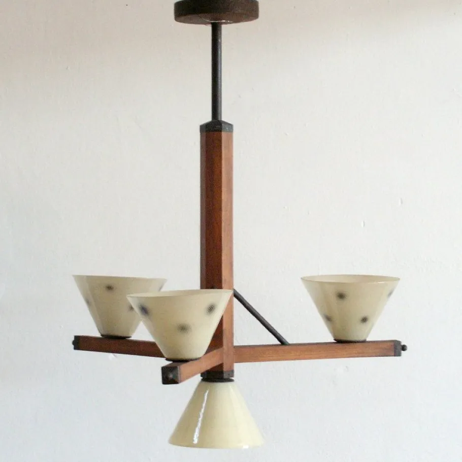 New Pamono Art Deco Lamp with 4 Glass Shades, 1930s