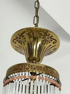 Hot Pamono Art Deco 4-Light Chandelier in Brass and Glass, 1940s