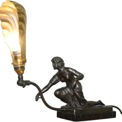 Hot Pamono Art Deco Marble & Bronze Statue Table Lamp