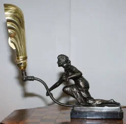 Hot Pamono Art Deco Marble & Bronze Statue Table Lamp