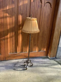 Discount Pamono Art Deco Metal Floor Lamp with Fabric Shade, 1950s