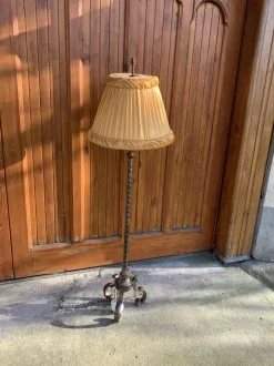 Discount Pamono Art Deco Metal Floor Lamp with Fabric Shade, 1950s