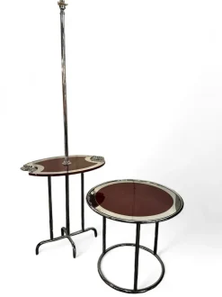 Online Pamono Art Deco Mirrored Chrome and Burgendy Drinks Table and Floor Lamp, 1930, Set of 2