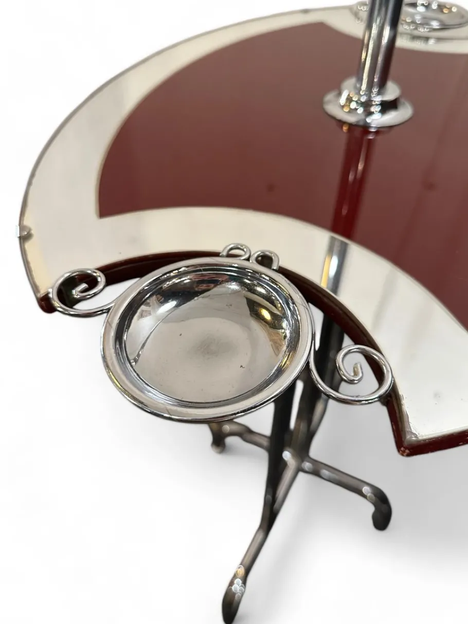 Online Pamono Art Deco Mirrored Chrome and Burgendy Drinks Table and Floor Lamp, 1930, Set of 2