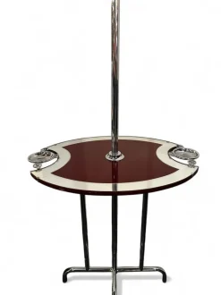 Online Pamono Art Deco Mirrored Chrome and Burgendy Drinks Table and Floor Lamp, 1930, Set of 2