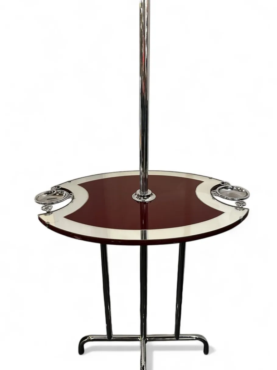 Online Pamono Art Deco Mirrored Chrome and Burgendy Drinks Table and Floor Lamp, 1930, Set of 2