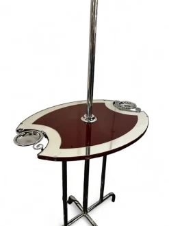 Online Pamono Art Deco Mirrored Chrome and Burgendy Drinks Table and Floor Lamp, 1930, Set of 2