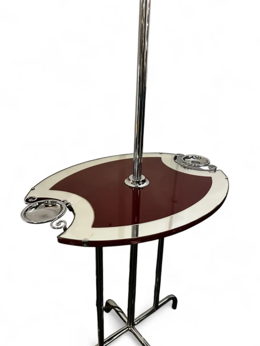 Online Pamono Art Deco Mirrored Chrome and Burgendy Drinks Table and Floor Lamp, 1930, Set of 2