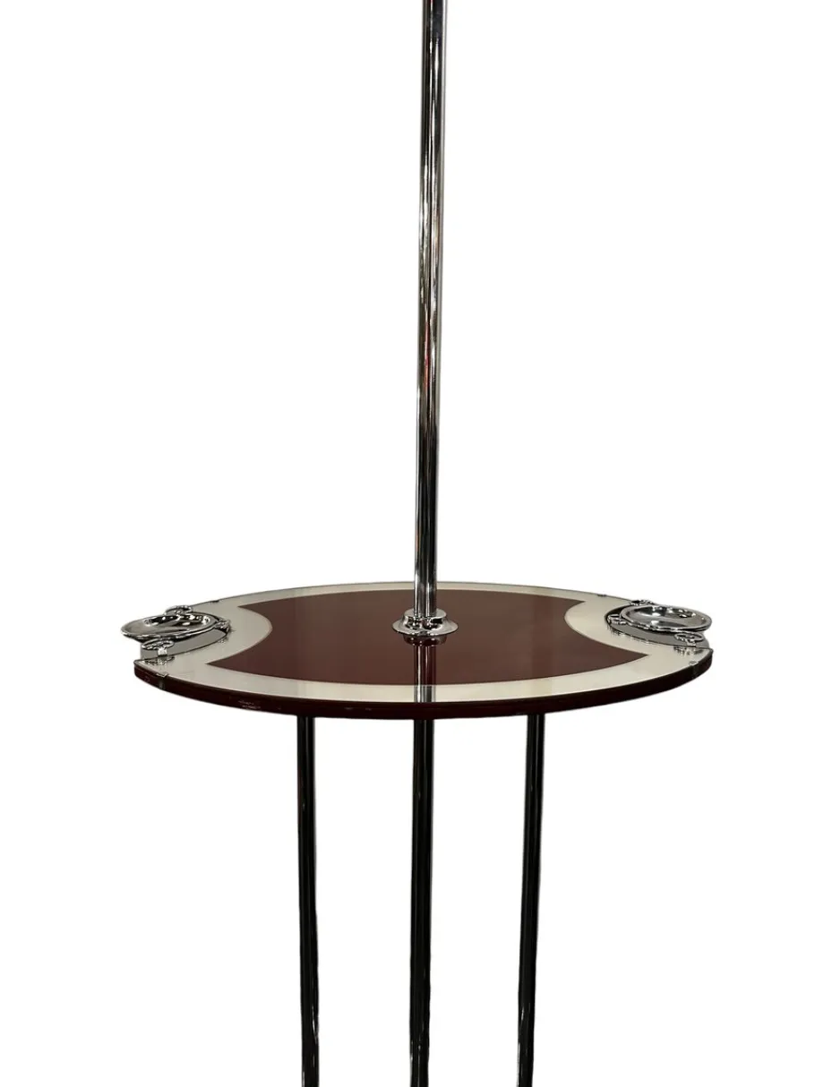 Online Pamono Art Deco Mirrored Chrome and Burgendy Drinks Table and Floor Lamp, 1930, Set of 2