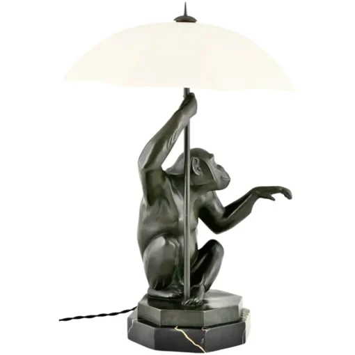 Best Pamono Art Deco Monkey with Umbrella Lamp by Max Le Verrier, 1927