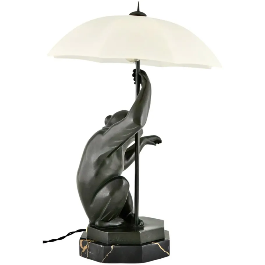 Best Pamono Art Deco Monkey with Umbrella Lamp by Max Le Verrier, 1927