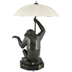 Best Pamono Art Deco Monkey with Umbrella Lamp by Max Le Verrier, 1927