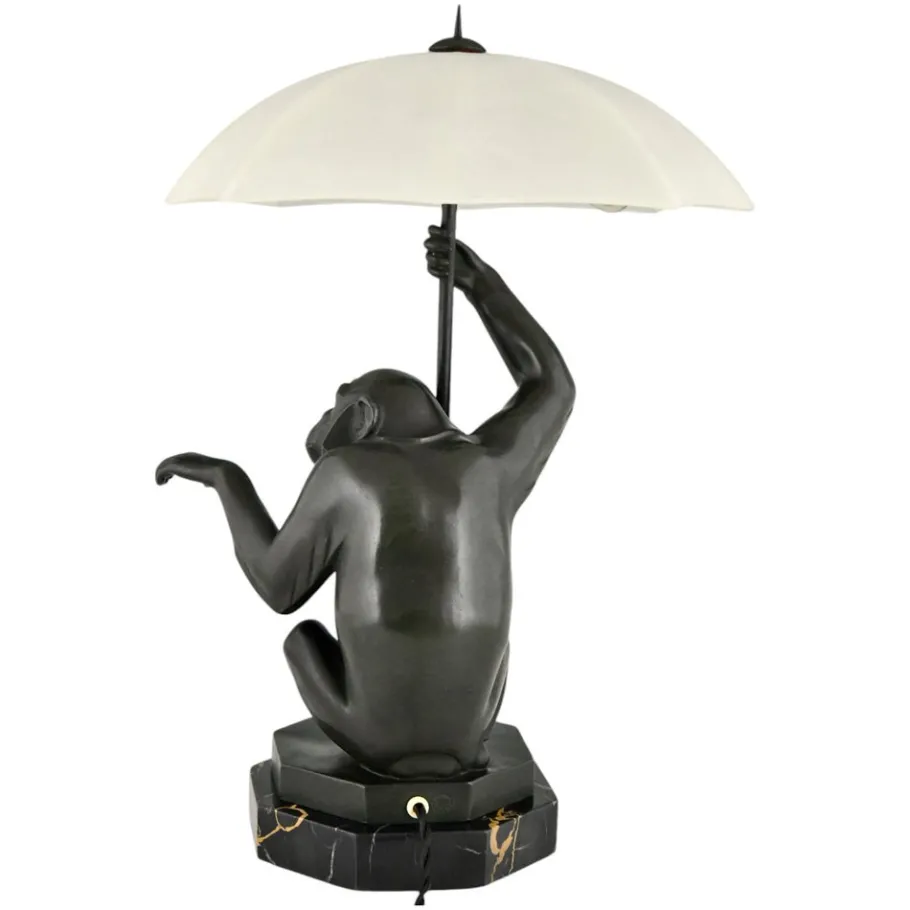 Best Pamono Art Deco Monkey with Umbrella Lamp by Max Le Verrier, 1927