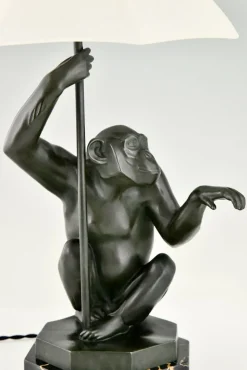 Best Pamono Art Deco Monkey with Umbrella Lamp by Max Le Verrier, 1927
