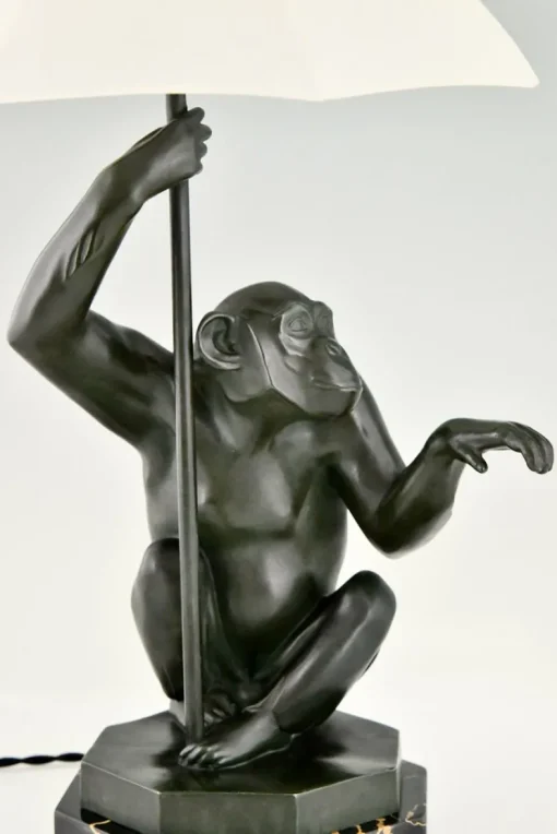 Best Pamono Art Deco Monkey with Umbrella Lamp by Max Le Verrier, 1927