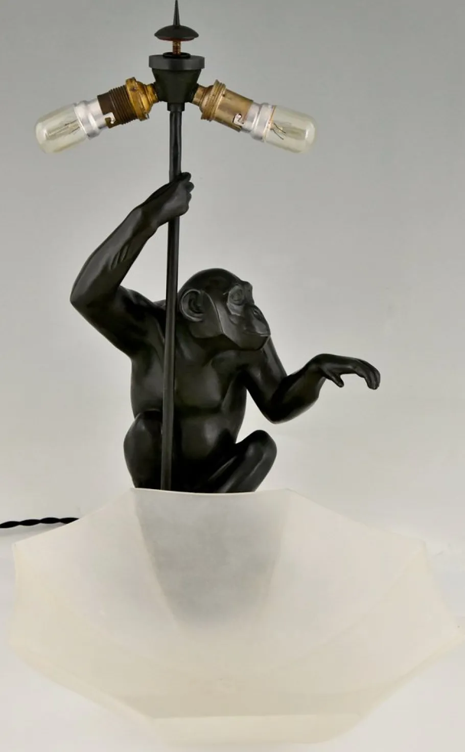 Best Pamono Art Deco Monkey with Umbrella Lamp by Max Le Verrier, 1927