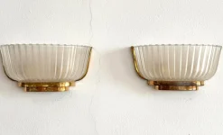 Discount Pamono Art Deco Murano Glass and Brass Wall Sconces by Archimede Seguso, 1940s, Set of 2