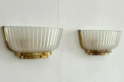 Discount Pamono Art Deco Murano Glass and Brass Wall Sconces by Archimede Seguso, 1940s, Set of 2