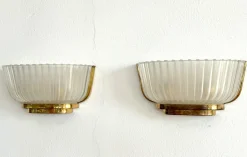 Discount Pamono Art Deco Murano Glass and Brass Wall Sconces by Archimede Seguso, 1940s, Set of 2