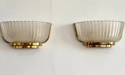 Discount Pamono Art Deco Murano Glass and Brass Wall Sconces by Archimede Seguso, 1940s, Set of 2
