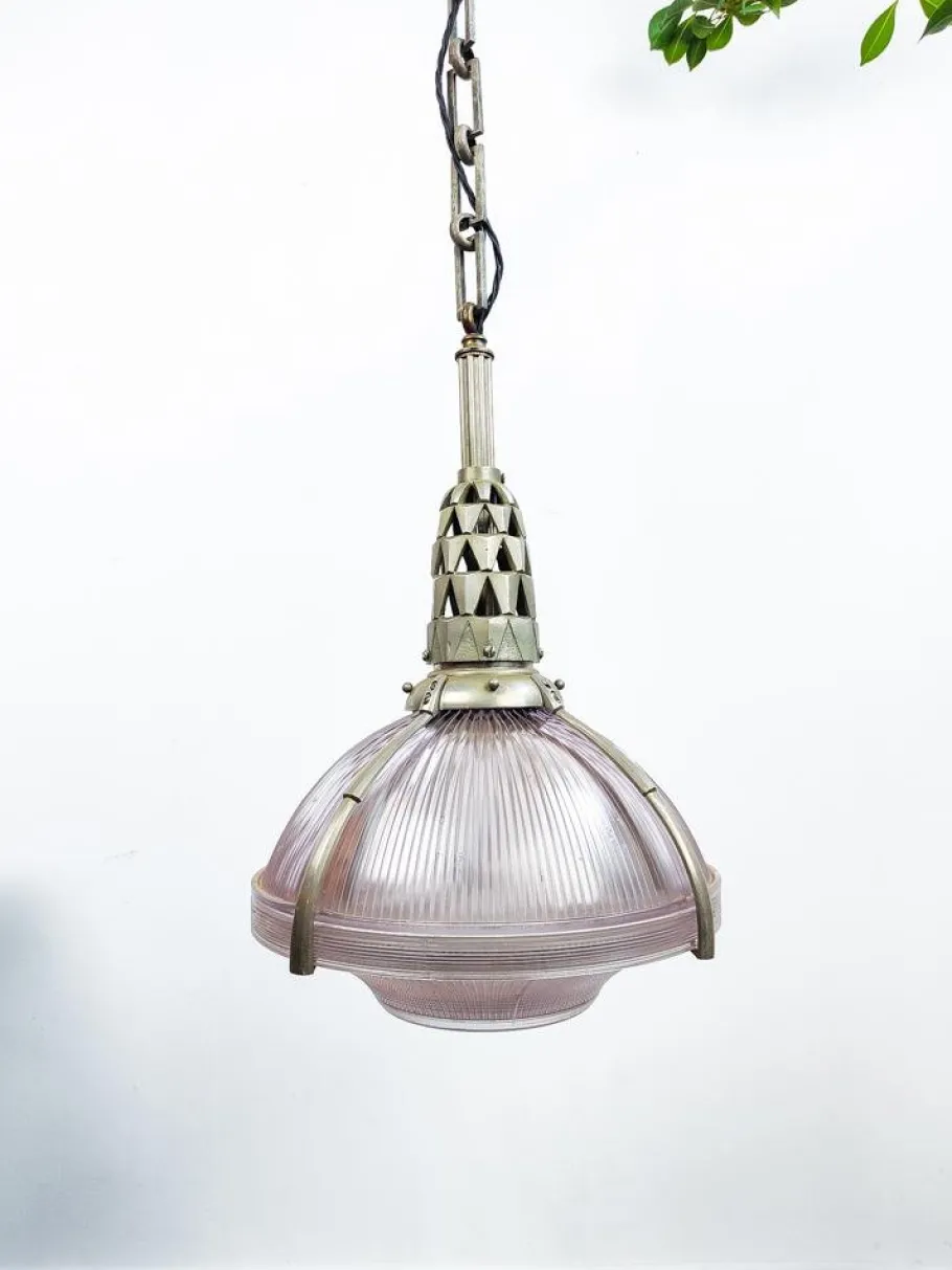 Online Pamono Art Deco Nickel Plated Bronze and Holophane Pendant Light by Émile-Jacques Ruhlmann, 1920s