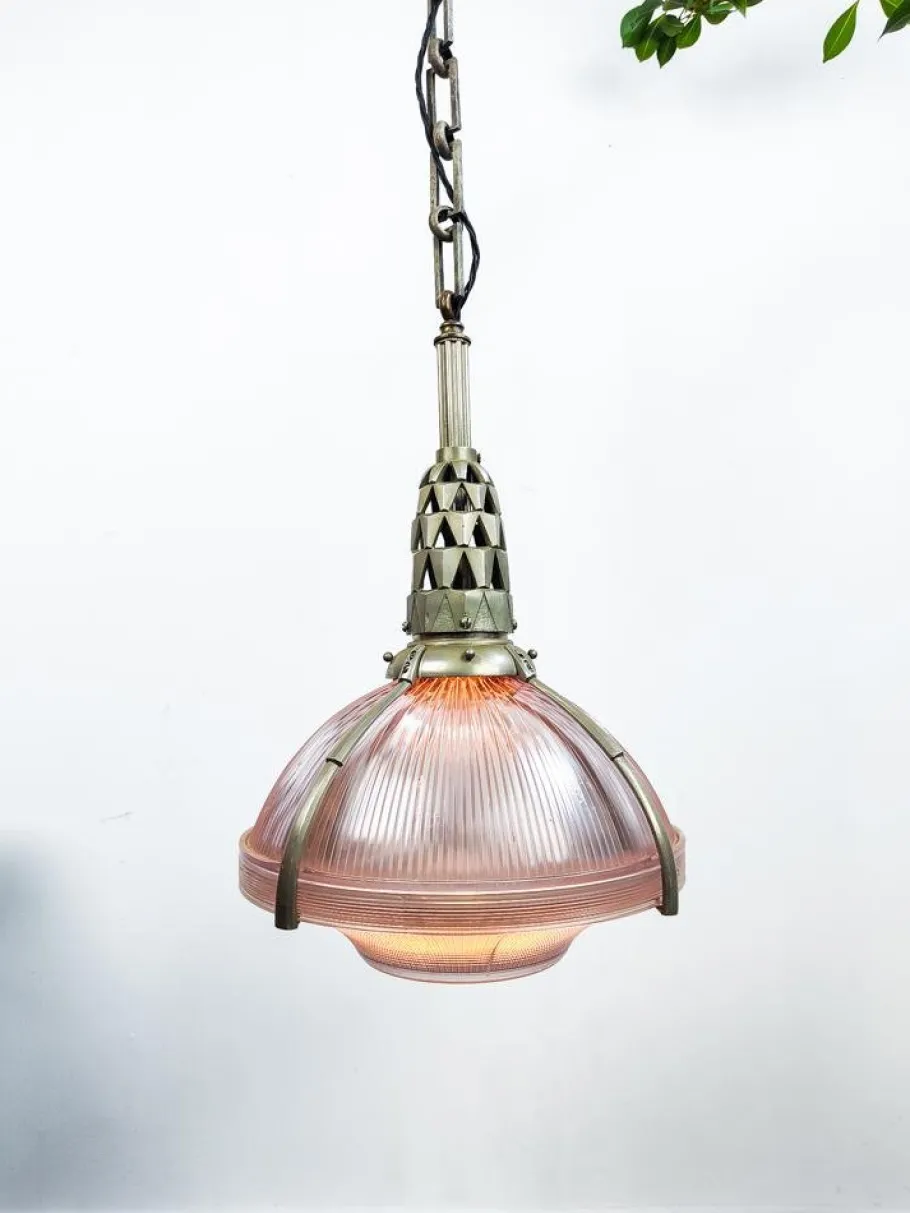 Online Pamono Art Deco Nickel Plated Bronze and Holophane Pendant Light by Émile-Jacques Ruhlmann, 1920s