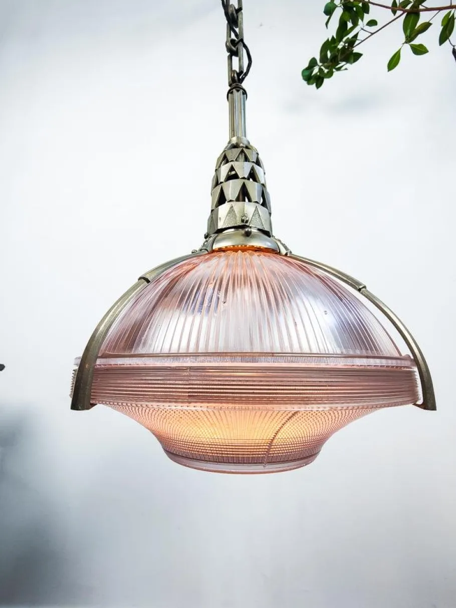 Online Pamono Art Deco Nickel Plated Bronze and Holophane Pendant Light by Émile-Jacques Ruhlmann, 1920s