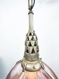Online Pamono Art Deco Nickel Plated Bronze and Holophane Pendant Light by Émile-Jacques Ruhlmann, 1920s