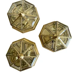 New Pamono Art Deco Octagonal Brass Wall Lamp with Cut Glass, 1930s