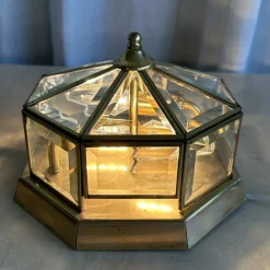 New Pamono Art Deco Octagonal Brass Wall Lamp with Cut Glass, 1930s