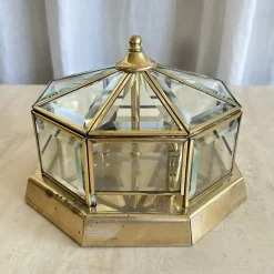 New Pamono Art Deco Octagonal Brass Wall Lamp with Cut Glass, 1930s