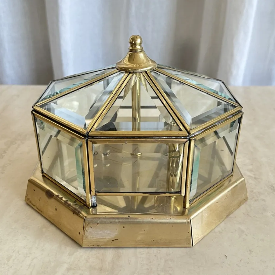 New Pamono Art Deco Octagonal Brass Wall Lamp with Cut Glass, 1930s