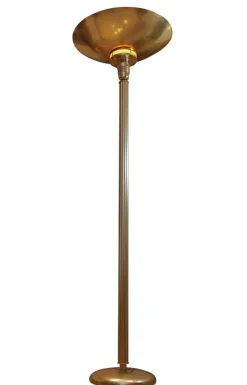 Pamono Art Deco Odeonesque Floor Lamp with Fluted Column Centre & Large Dished Uplighter, 1920s