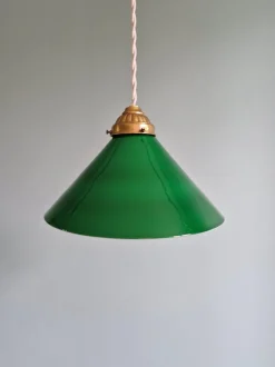 Online Pamono Art Deco Pendant Light in Conical Green Opaline, 1920s