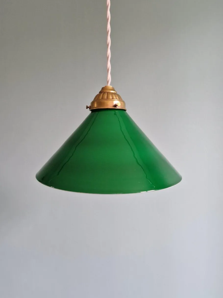 Online Pamono Art Deco Pendant Light in Conical Green Opaline, 1920s