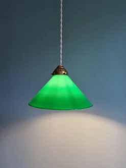 Online Pamono Art Deco Pendant Light in Conical Green Opaline, 1920s