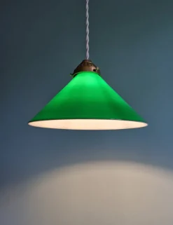 Online Pamono Art Deco Pendant Light in Conical Green Opaline, 1920s