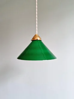 Online Pamono Art Deco Pendant Light in Conical Green Opaline, 1920s
