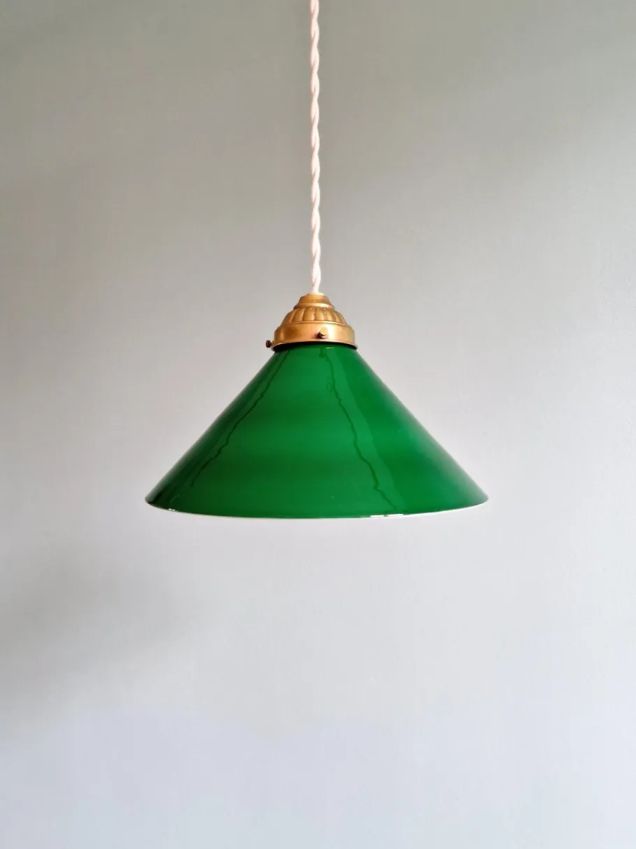 Online Pamono Art Deco Pendant Light in Conical Green Opaline, 1920s