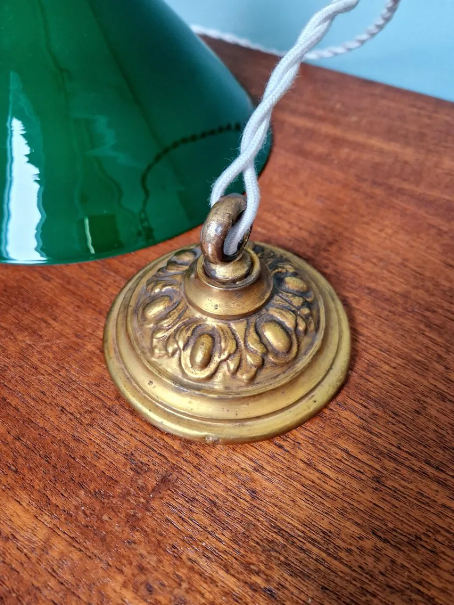 Online Pamono Art Deco Pendant Light in Conical Green Opaline, 1920s