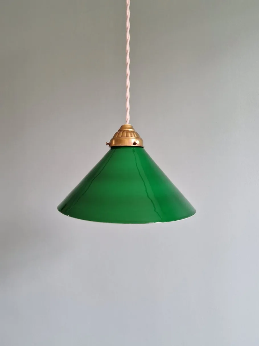 Online Pamono Art Deco Pendant Light in Conical Green Opaline, 1920s