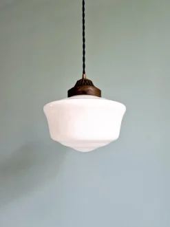 Hot Pamono Art Deco Pendant Light in White Opaline, 1920s-1930s