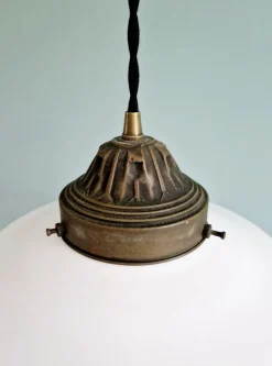 Hot Pamono Art Deco Pendant Light in White Opaline, 1920s-1930s