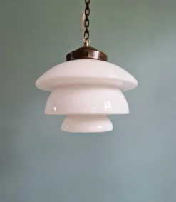 Hot Pamono Art Deco Pendant Light in White Opaline and Copper Metal, 1920s