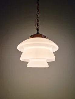 Hot Pamono Art Deco Pendant Light in White Opaline and Copper Metal, 1920s