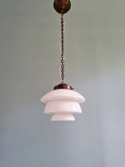 Hot Pamono Art Deco Pendant Light in White Opaline and Copper Metal, 1920s