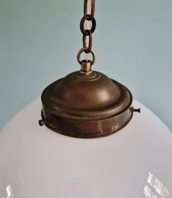 Hot Pamono Art Deco Pendant Light in White Opaline and Copper Metal, 1920s