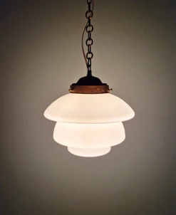 Hot Pamono Art Deco Pendant Light in White Opaline and Copper Metal, 1920s