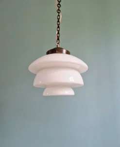 Hot Pamono Art Deco Pendant Light in White Opaline and Copper Metal, 1920s